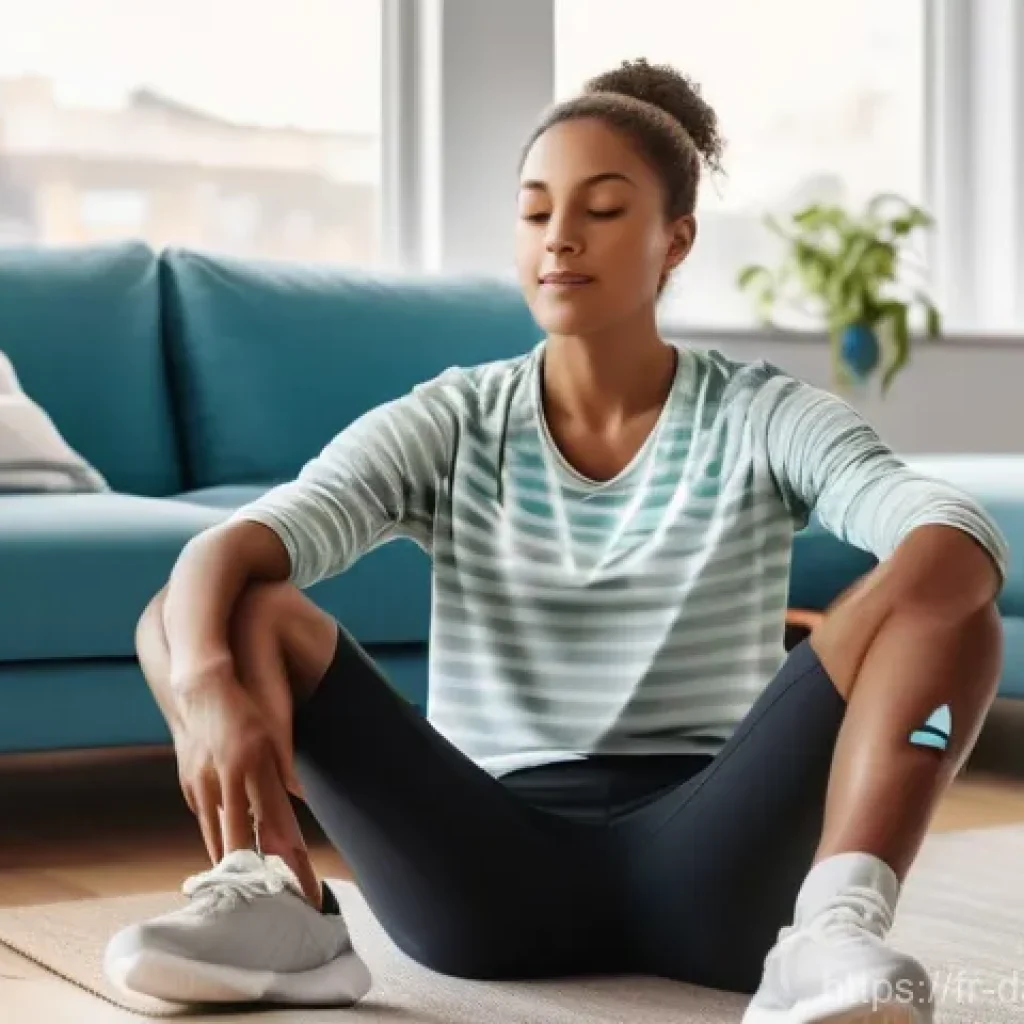 개인 건강 데이터 활용의 장단점 분석 - A young adult, male or female, dressed in comfortable athleisure wear, is gently stretching in a bri...