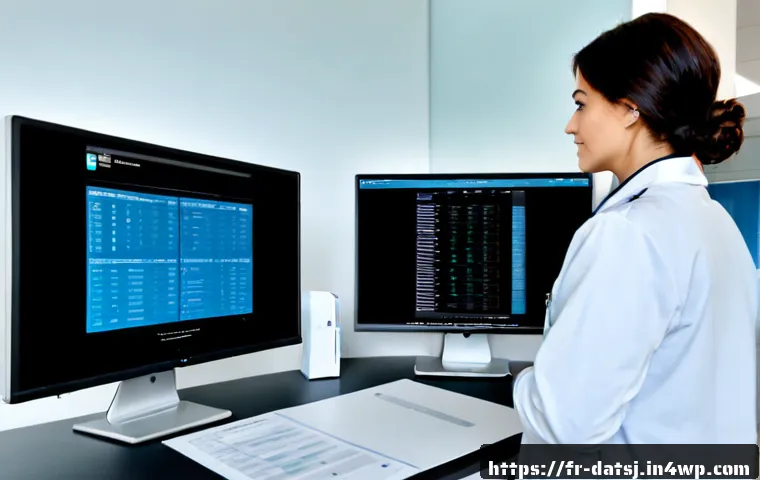 의료 데이터 유출 방지를 위한 전략 - Photorealistic modern French hospital cybersecurity office, a healthcare data protection specialist ...